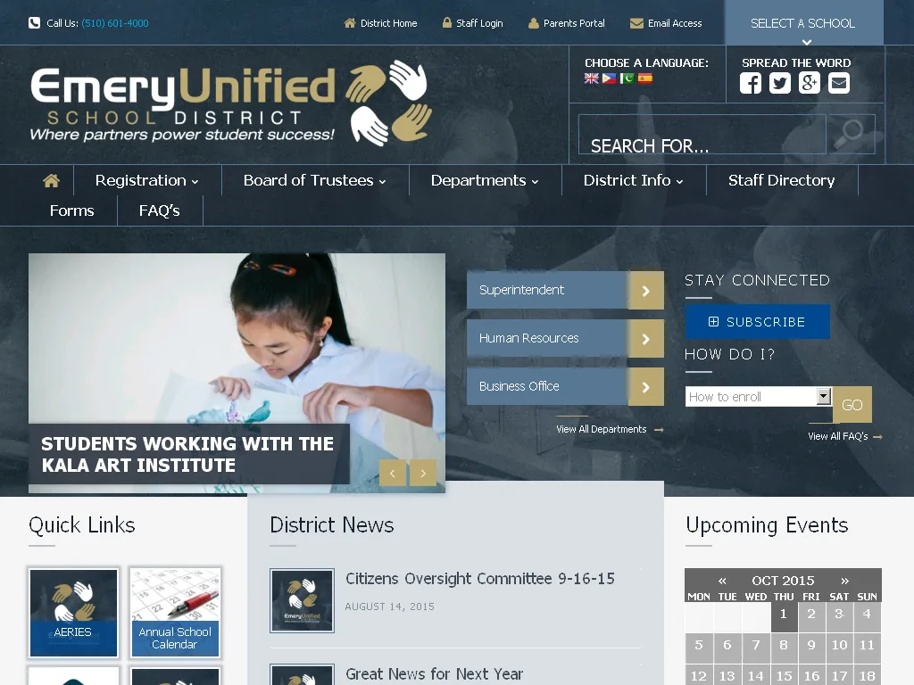 Emery Unified School District website before redesign