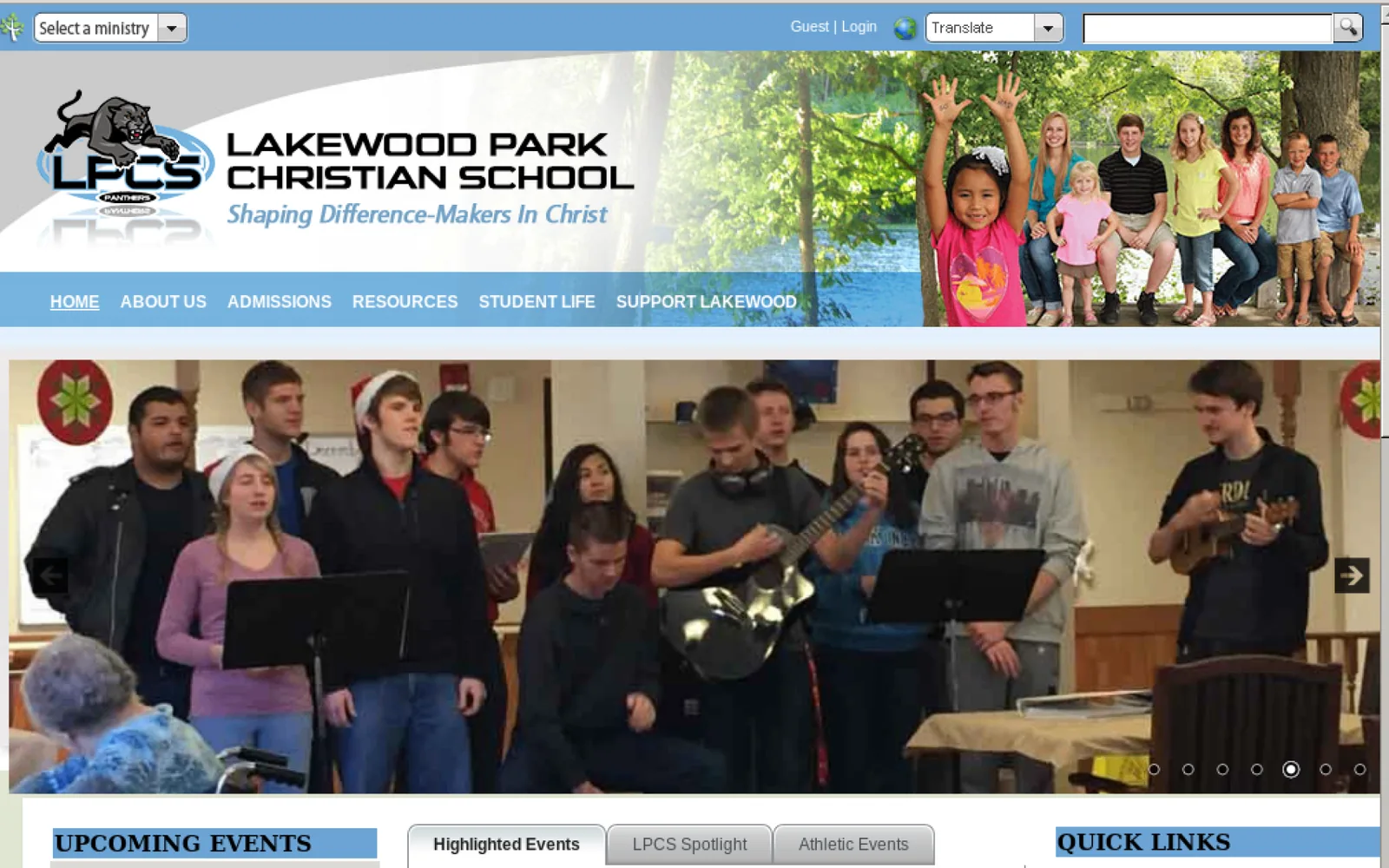 Lakewood Park Christian School website before redesign